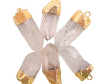 Gold Electroplated Crystal Quartz Point Pendant: Necklace Charm (23x8mm-39x14mm)