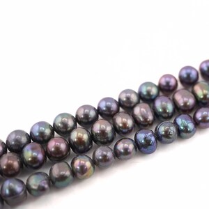 9x8-7 MM Near round peacock freshwater pearls, genuine high luster rainbow peacock pearl strand for jewelry making, real pearl bulk supplier