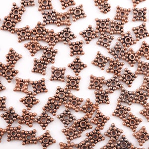 Antique Copper Daisy Spacer Beads: TierraCast Bali Beads, 50 Pcs
