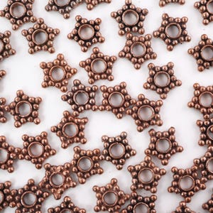 Antique Copper Daisy Spacer Beads: Rustic Boho Jewelry Making (105 Pcs)