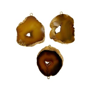 Gold Electroplated Banded Agate Pendant Charm: Uneven Gemstone Connector