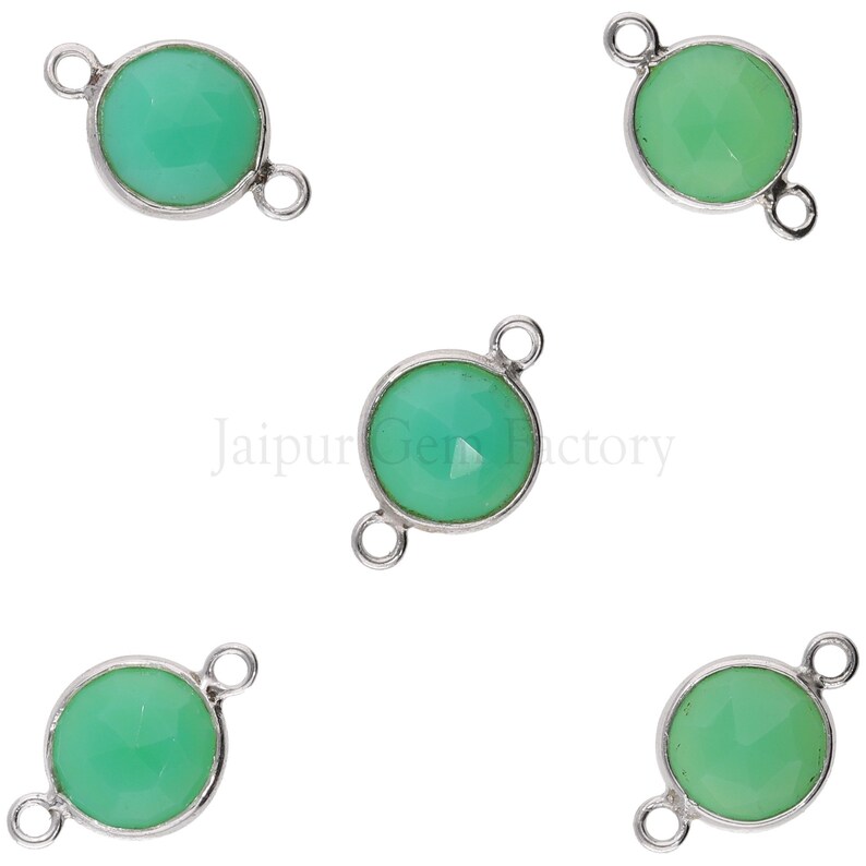 Chrysoprase Chalcedony Coin Connector Set of 2 pcs Sterling Silver