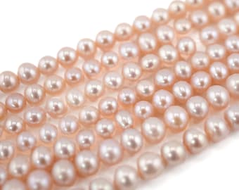 6 x 5 MM Peach Near Round Freshwater Pearls Beads Jewelry Making Supply