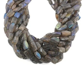 Faceted Labradorite Rectangle Beads: Blue Fire Gemstone Strand (15 inch)