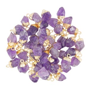 Electroplated Amethyst Cap Charm: Raw Gemstone Pendant (Set of 2, 8X5-9X6 MM)