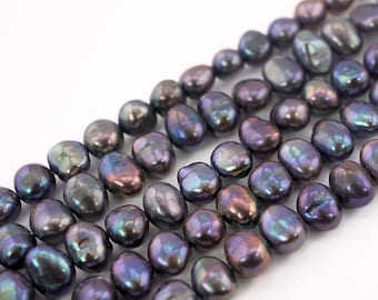 Navy Blue Baroque Freshwater Pearl Beads: 16 Inch Strand