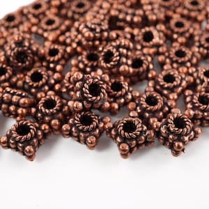 32pc Antique Copper TierraCast Daisy Spacers: 9mm Square Bali Beads