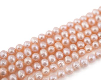 Peach Freshwater Pearl Strand: 7x6mm Potato Pearls for Jewelry