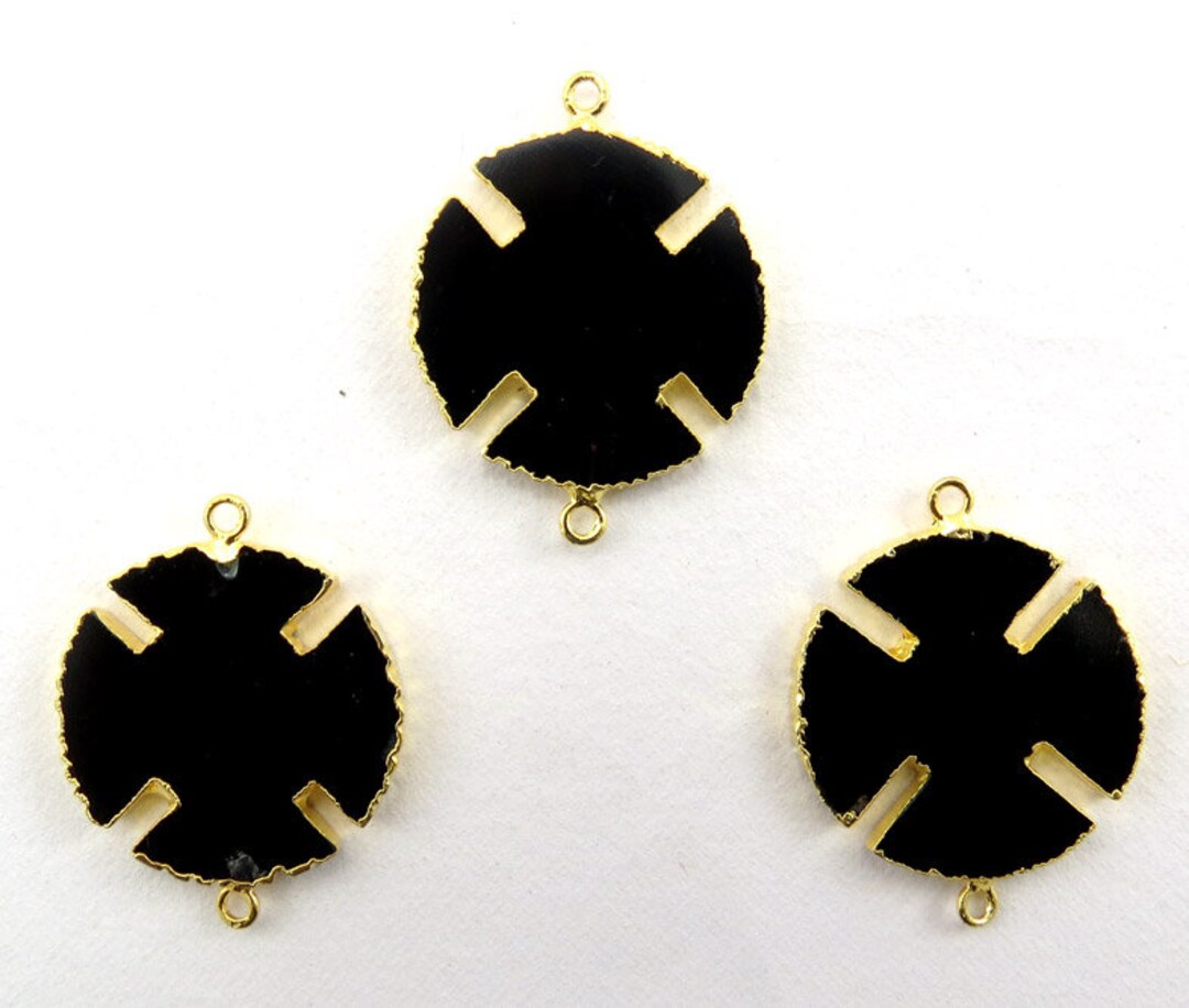 Black Onyx Viking's Cross Gold Electroplated Connector Charm