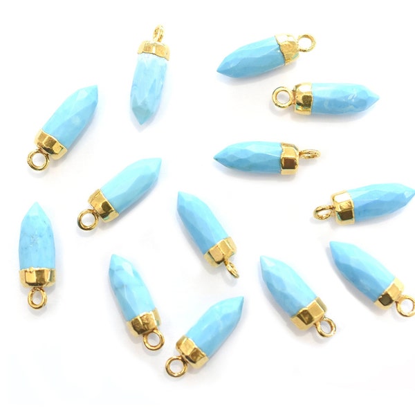 Howlite Turquoise Stone Pendant, 13X5 MM Bullet Spike, Gold Electroplated Pendant (Set Of 2 Pcs) Jewelry Making Supplies