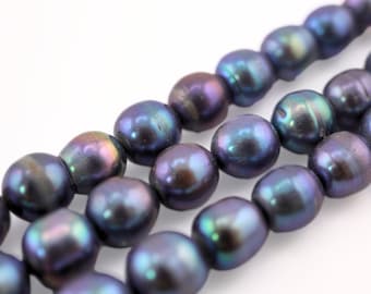 7.5mm Peacock Potato Freshwater Pearl Beads: High Luster