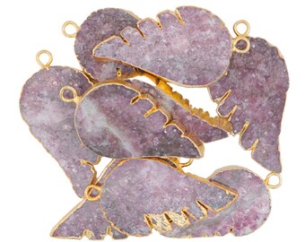 Lepidolite Angel Wings Gold Electroplated Pendants Charm Jewelry Making Supply