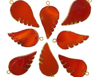 Red Banded Agate Chalcedony Angel Wings Gold Electroplated Pendants Charm Jewelry Making Supply