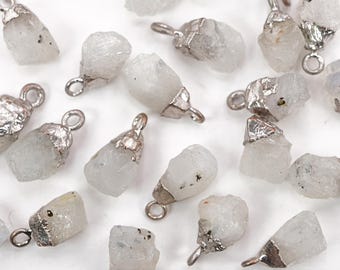 Rainbow Moonstone Charm: Silver Electroplated Gemstone Earring Supplies (Set of 2)