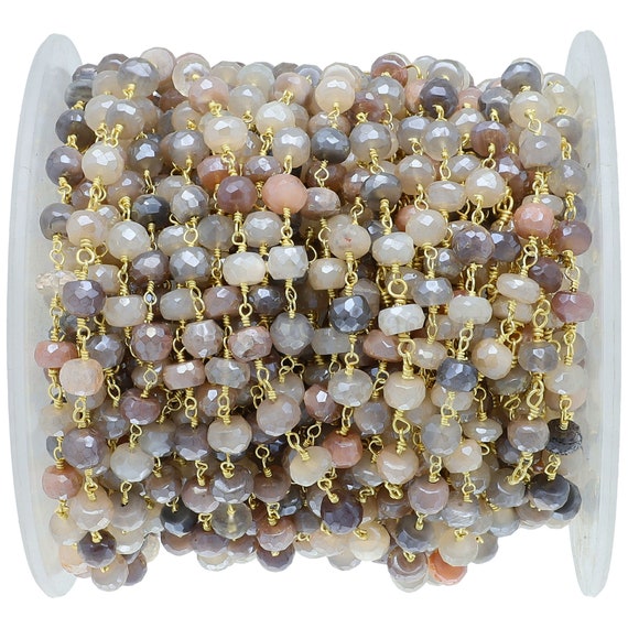 Gold Plated Moonstone Rosary Beaded Chain: Jewelry Making Supplies