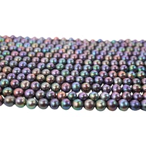 6 - 6.5 MM Beautiful Peacock Near Round Freshwater Pearls Beads High Luster Genuine Cultured Freshwater Pearls, Multi Peacock Color Pearls