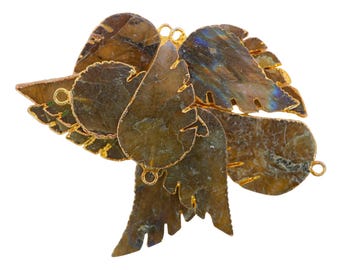 Labradorite Angel Wings Gold Electroplated Pendants Charm Jewelry Making Supply