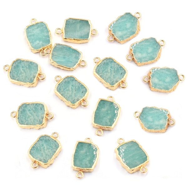 Amazonite 13X10 MM Uneven Slice Gold Electroplated Connector Jewelry Making Craft Supplies