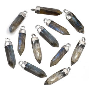 Tiny Natural Crystal Point Labradorite 19X5 MM Bullet Shape Rhodium Electroplated Pendant For Jewelry Making Supplies DIY