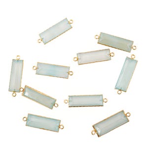 Aqua Chalcedony Rectangle Connector, Gold Electroplated Gemstone Bar Pendant (28x10mm)