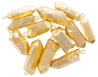 Crystal Quartz Full Gold Electroplated Pencil Pendants Charm Point Crystal For Jewelry Making Supplies