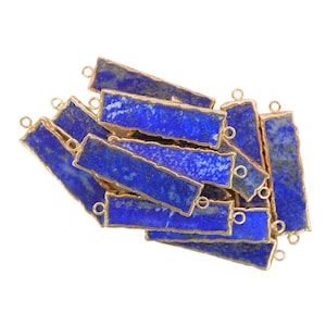 29x9 mm Gold Electroplated Lapis Rectangle Link Gemstone Connector