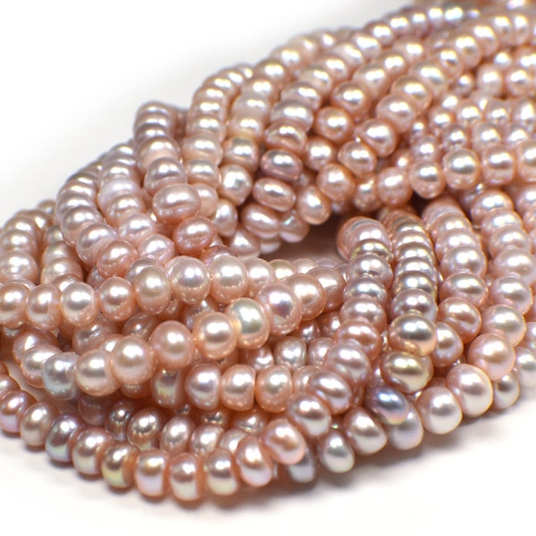 5 - 6 MM Pink Peach Button / Rondelle Freshwater Pearls Beads Jewelry Making Supply