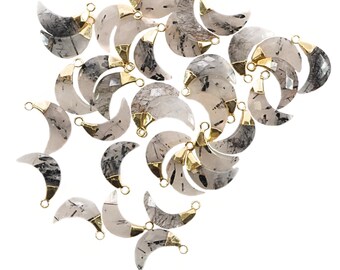 Tourmaline Quartz Moon Charm Set, Gold Electroplated Crescent Pendants