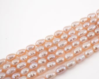 Peach Rice Freshwater Pearl Strand: 6x4mm Jewelry Making