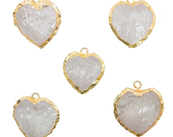 Crystal Quartz Gold Electroplated Small Heart Pendant/charm, Ranges from 21.5x19mm to 26x23.5mm