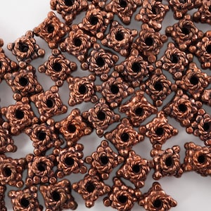 35 Antique Copper Square Beads: TierraCast Daisy Spacer, 7mm
