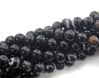 Black Eye Agate Beads: Smooth Round Gemstone Strand (8mm, 15 inch)