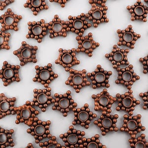 Antique Copper Daisy Spacer Beads: Rustic Boho Jewelry Making (100 Pcs)