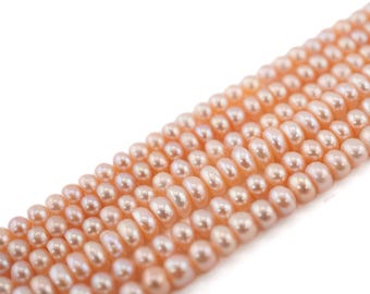Peach Rondelle Freshwater Pearl Strand: 5x3mm High Luster Beads