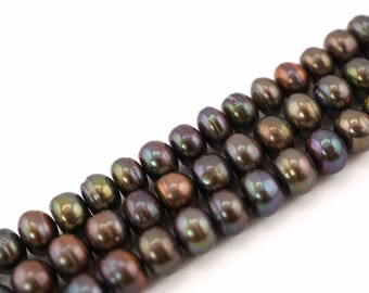 Peacock Potato Freshwater Pearl Beads (7x5mm)