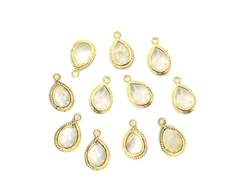 Rutilated Quartz Pear Charm: Twisted Wire Vermeil Pendant (Set of 2)