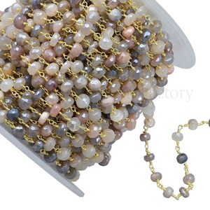 Gold Plated Moonstone Rosary Beaded Chain: Jewelry Making Supplies bild 2