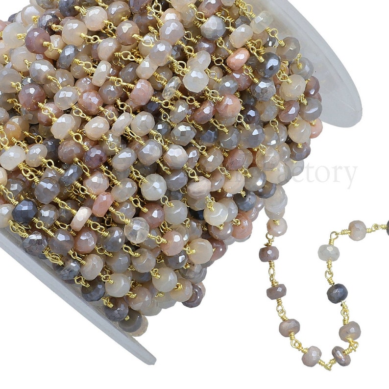 Gold Plated Moonstone Rosary Beaded Chain: Jewelry Making Supplies bild 2