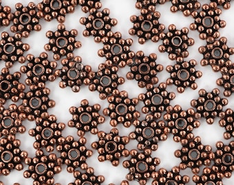 Antique Copper Flower Spacer Beads: Boho Jewelry Making Supplies