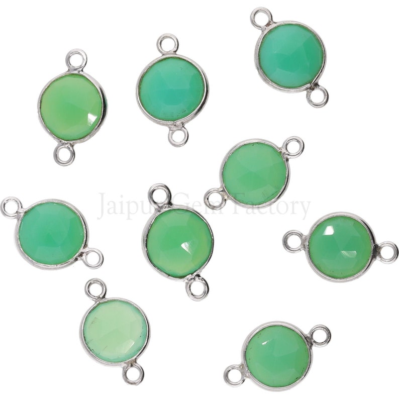 Chrysoprase Chalcedony Coin Connector Set of 2 pcs Sterling Silver