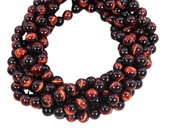 Red Tiger Eye Gemstone Beads: Smooth Round, 8mm 15" Strand