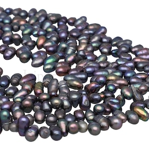 Peacock Freshwater Pearl Necklace: 6x4mm Briolette Beads, 15 Inch Strand