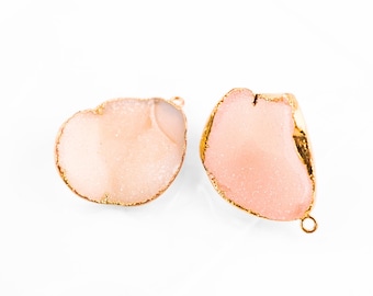 Gold Electroplated Druzy Pendant, Mixed Gemstone Jewelry Charm