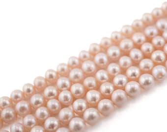 7 - 6 MM Peach Round Freshwater Pearls Beads Jewelry Making Craft Supplies