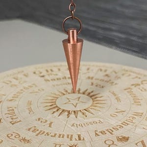 Pure Solid Copper Dowsing Pendulum on Bronze-colored Decorative Chain - Handmade Cone Metal Pendulum