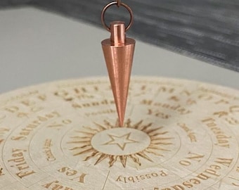 Pendel aus reinem massivem Kupfer an bronzefarbener Zierkette - handgefertigtes Kegel-Metallpendel