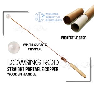 Varilla de zahorí de cobre con cristal de cuarzo blanco | Varilla tensora | Biotensor | Varilla de zahorí | Varillas de zahorí