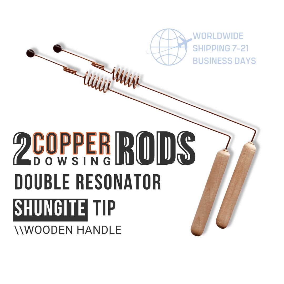 2 Copper Dowsing Rods With Double Resonator & Shungite Tip Solid Cooper