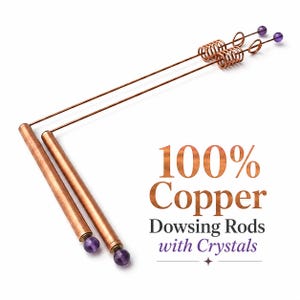2pcs Custom 100% Copper Dowsing Rods with Crystals and Copper Handles - Choose Your Crystal - Sacred Cubit 144 MHz
