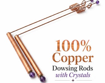 2pcs Custom 100% Copper Dowsing Rods with Crystals and Copper Handles - Choose Your Crystal - Sacred Cubit 144 MHz